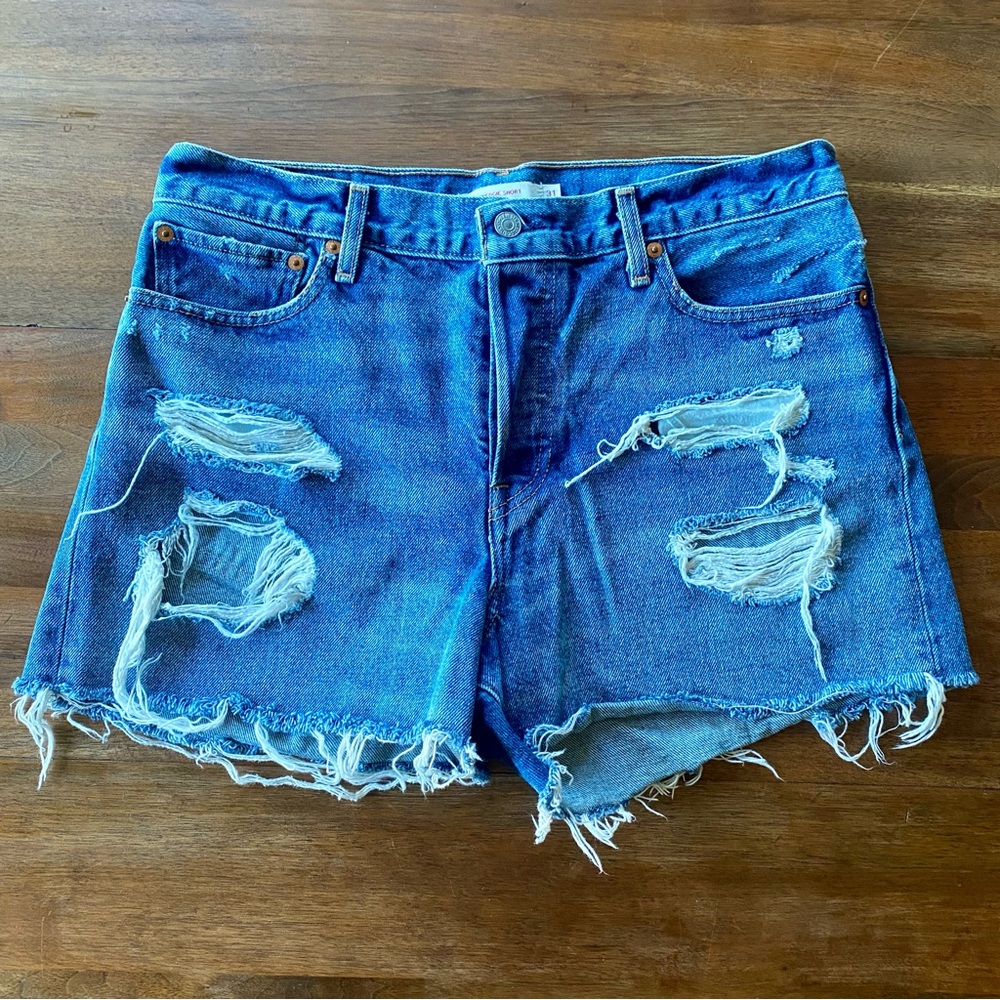 Levi's Blue Distressed Jean Shorts